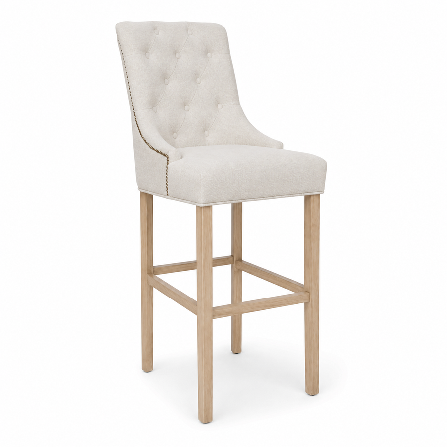 Bar Stool Verona - Light Beige Fabric & Natural Oak Legs - 60 x 59 x 131 cm