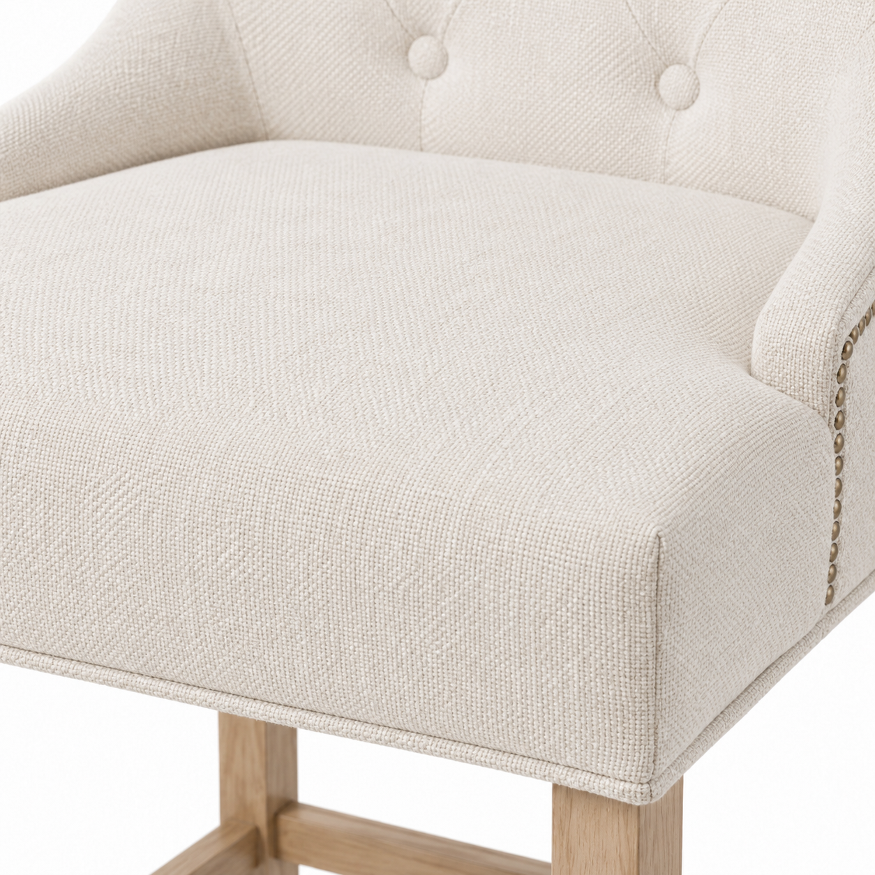 Bar Stool Verona - Light Beige Fabric & Natural Oak Legs - 60 x 59 x 131 cm