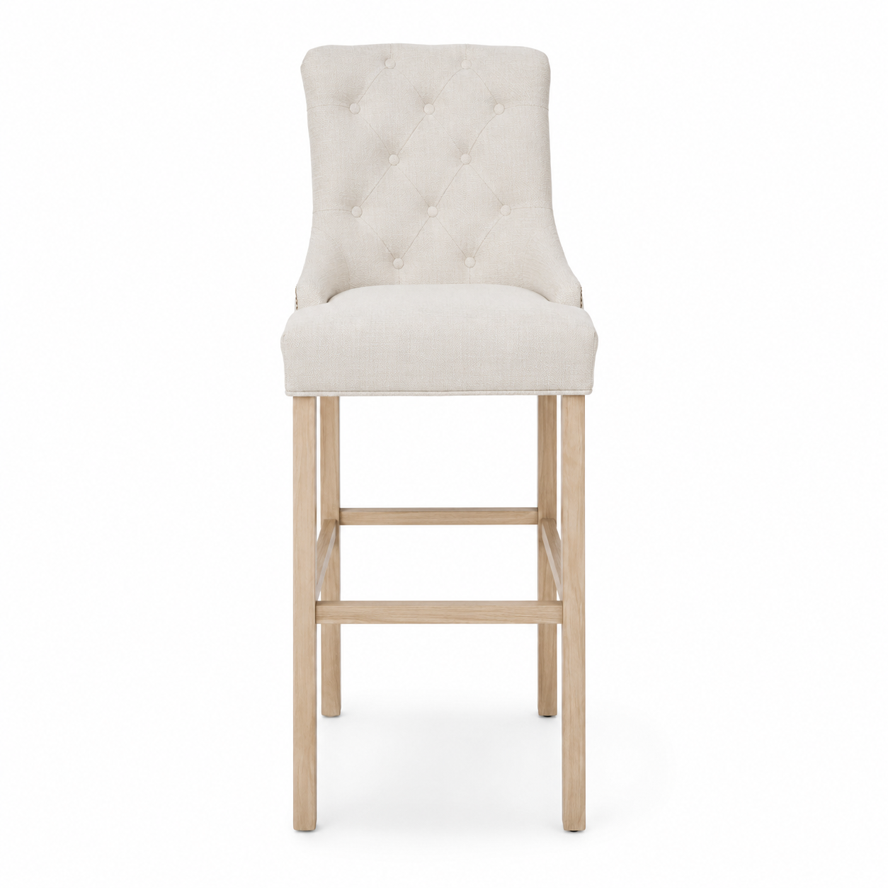 Bar Stool Verona - Light Beige Fabric & Natural Oak Legs - 60 x 59 x 131 cm