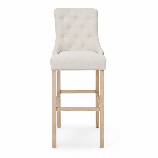 Barhocker Verona - Hellbeiger Stoff & Beine aus Natureiche - 60 x 59 x 131 cm