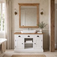 Bathroom Furniture Set Hampton - White & Natural Wood Vanity with Mirror - 120 x 51 x 75 cm
