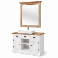 Bathroom Furniture Set Hampton - White & Natural Wood Vanity with Mirror - 120 x 51 x 75 cm