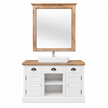 Bathroom Furniture Set Hampton - White & Natural Wood Vanity with Mirror - 120 x 51 x 75 cm