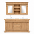 Bathroom Furniture Set Hartwell - Solid Oak Double Vanity with Mirror Cabinet - 150 x 51 x 91 cm