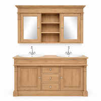 Bathroom Furniture Set Hartwell - Solid Oak Double Vanity with Mirror Cabinet - 150 x 51 x 91 cm