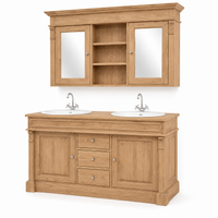 Bathroom Furniture Set Hartwell - Solid Oak Double Vanity with Mirror Cabinet - 150 x 51 x 91 cm