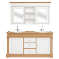 Bathroom Furniture Set Hartwell - White & Solid Oak Double Vanity with Mirror Cabinet - 150 x 51 x 91 cm