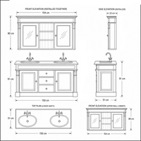 Bathroom Furniture Set Hartwell - White & Solid Oak Double Vanity with Mirror Cabinet - 150 x 51 x 91 cm