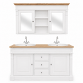 Bathroom Furniture Set Hartwell White & Oak Top - Double Vanity with Mirror Cabinet - 150 x 51 x 91 cm