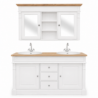 Bathroom Furniture Set Hartwell White & Oak Top - Double Vanity with Mirror Cabinet - 150 x 51 x 91 cm