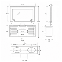 Bathroom Furniture Set Seabrook - Blue & Natural Wood Double Vanity with Mirror - 150 x 51 x 75 cm