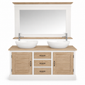 Bathroom Furniture Set Seabrook - Blue & Natural Wood Double Vanity with Mirror - 150 x 51 x 75 cm