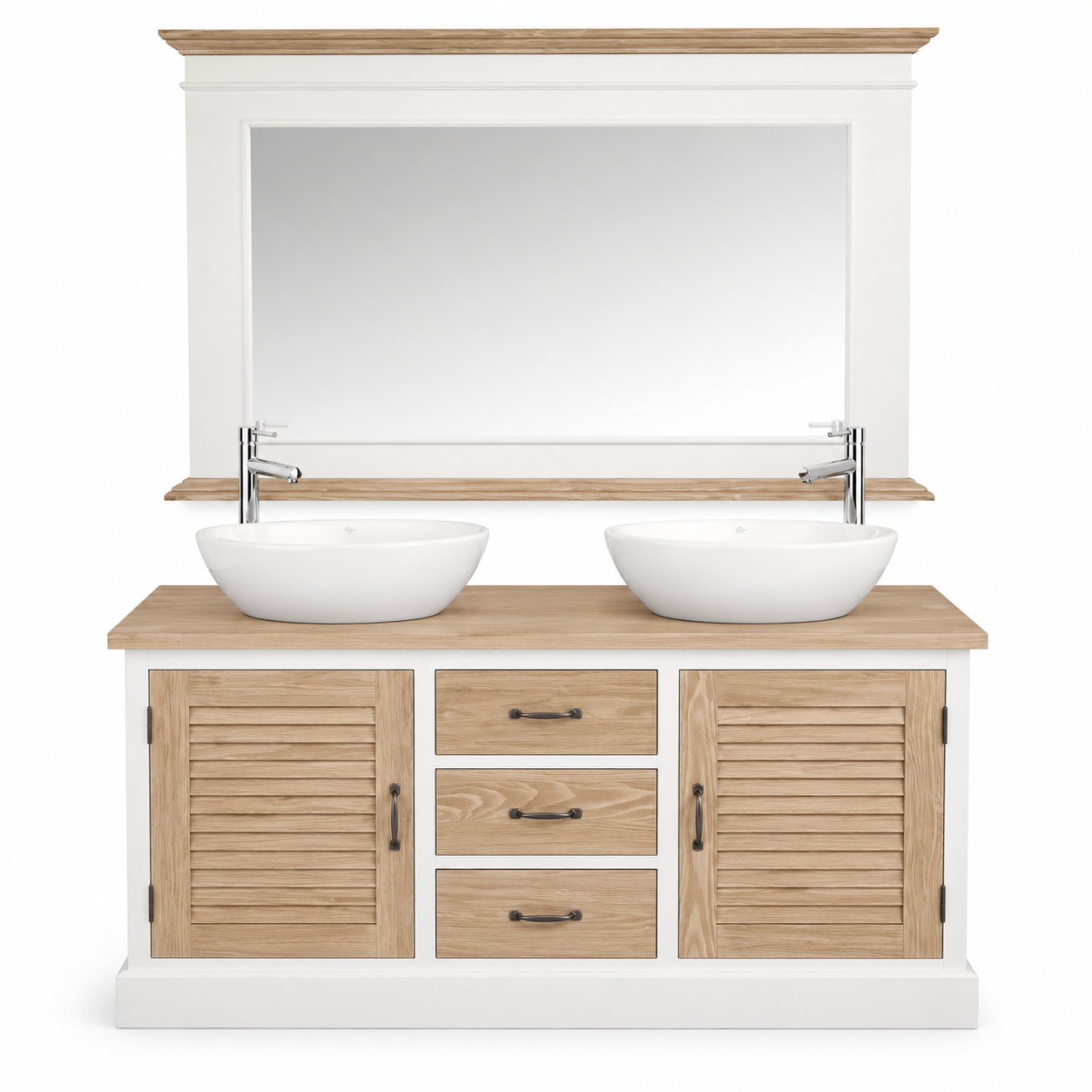 Bathroom Furniture Set Seabrook - Blue & Natural Wood Double Vanity with Mirror - 150 x 51 x 75 cm