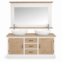 Bathroom Furniture Set Seabrook - Blue & Natural Wood Double Vanity with Mirror - 150 x 51 x 75 cm