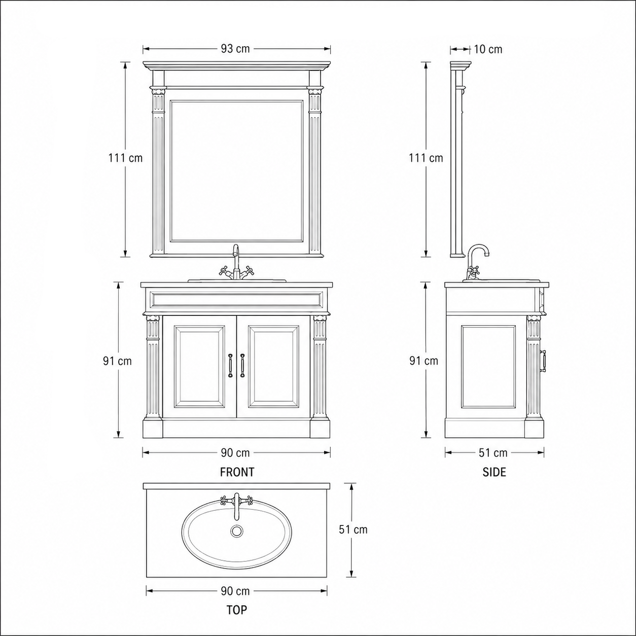 Ensemble de meubles de salle de bain Stratford Compact - Vanité blanche et chêne avec miroir - 90 x 51 x 91 cm