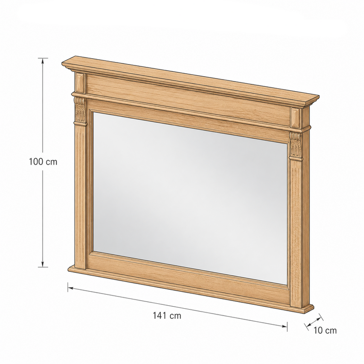 Dimensioned perspective drawing of the Baldo bathroom mirror showing 141x10x100 cm measurements