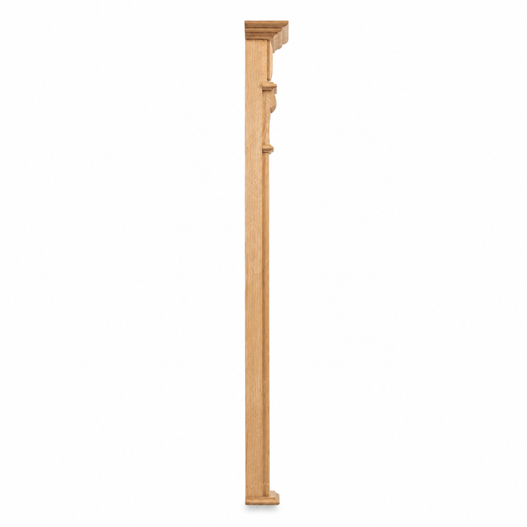 Side profile of the solid oak Baldo bathroom mirror showing the slim 10 cm frame depth