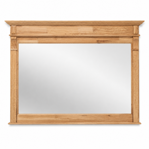 Classic natural oak Baldo bathroom mirror with carved cornice frame, 141 cm wide, front view