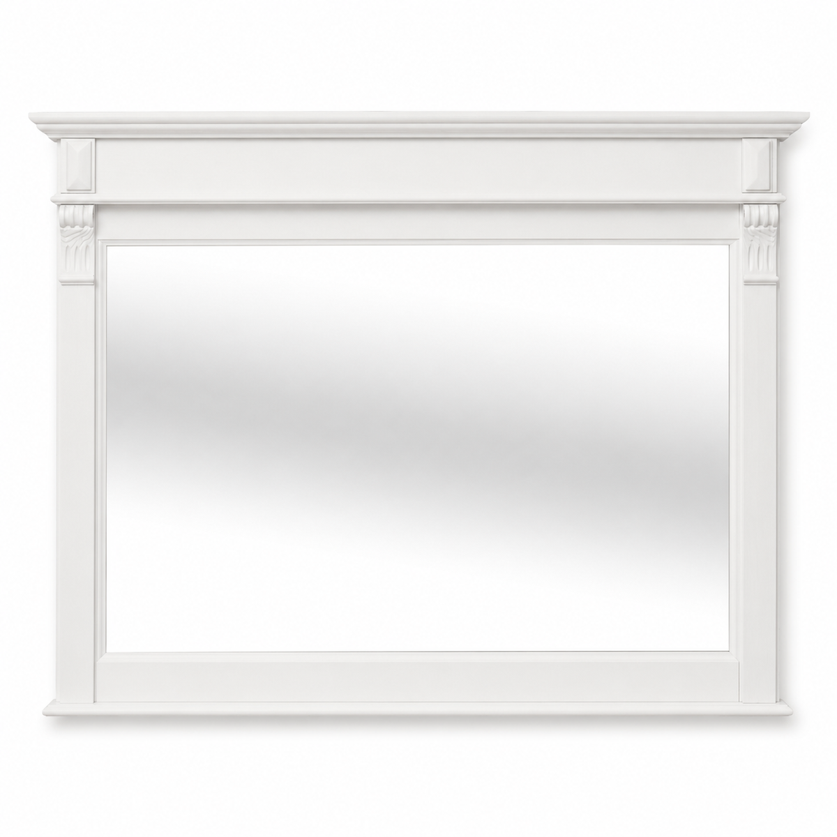 Classic white painted solid pine Baldo bathroom mirror with carved corbels, 141 cm wide, front view