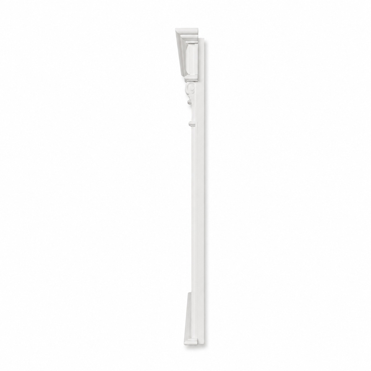 Side profile of the white painted pine Baldo bathroom mirror showing the 10 cm slim depth