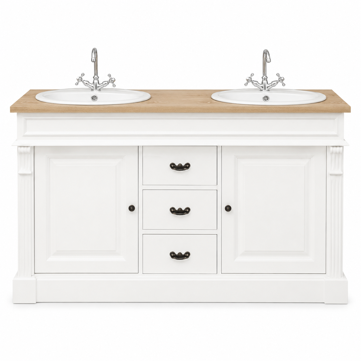 Bathroom Vanity Marcoli White Oak - Double Vanity Unit with Solid Oak Top - 150 x 51 x 91 cm