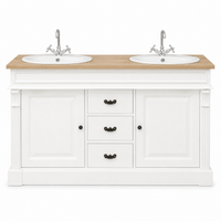 Bathroom Vanity Marcoli White Oak - Double Vanity Unit with Solid Oak Top - 150 x 51 x 91 cm