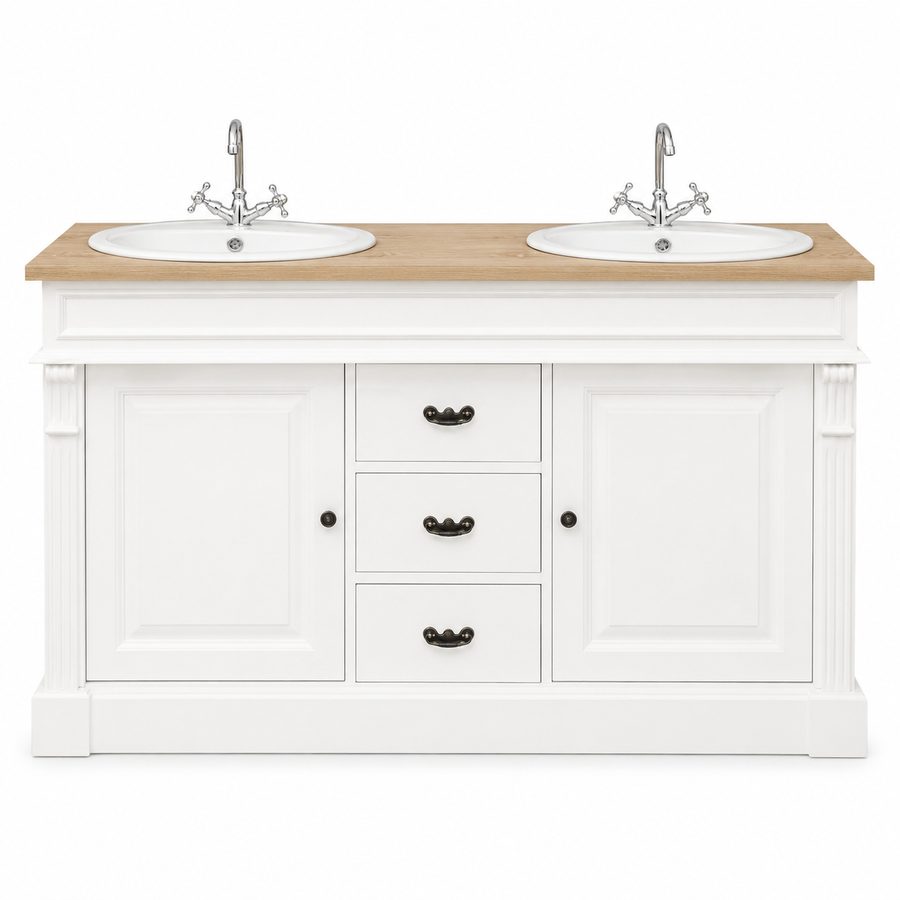 Bathroom Vanity Marcoli White Oak - Double Vanity Unit with Solid Oak Top - 150 x 51 x 91 cm
