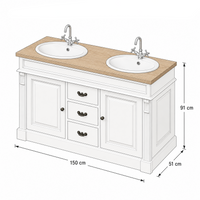 Bathroom Vanity Marcoli White Oak - Double Vanity Unit with Solid Oak Top - 150 x 51 x 91 cm