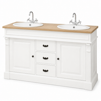 Bathroom Vanity Marcoli White Oak - Double Vanity Unit with Solid Oak Top - 150 x 51 x 91 cm