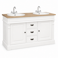 Bathroom Vanity Marcoli White Oak - Double Vanity Unit with Solid Oak Top - 150 x 51 x 91 cm