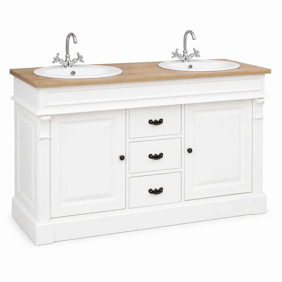 Bathroom Vanity Marcoli White Oak - Double Vanity Unit with Solid Oak Top - 150 x 51 x 91 cm