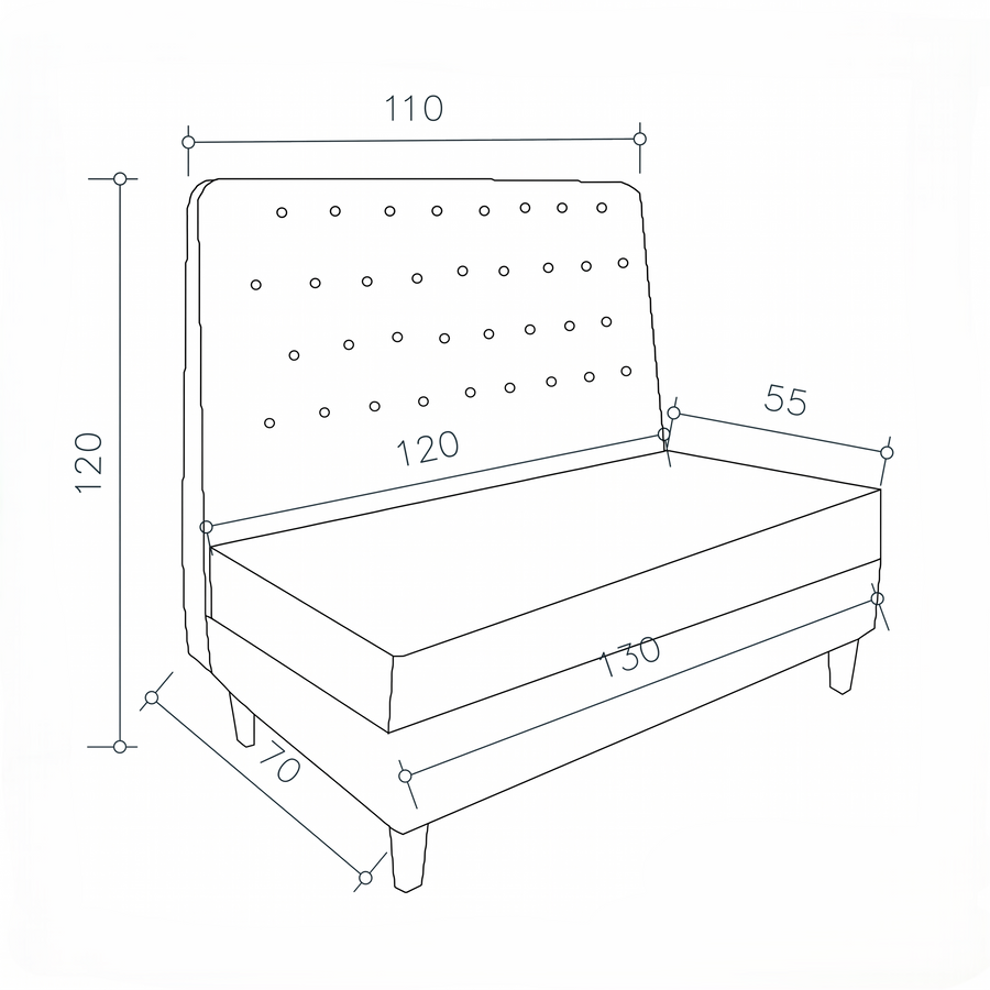Bench Sofa Ciracuse - Black - 110 x 70 x 120 cm - Luxury Customizable Dining Bench