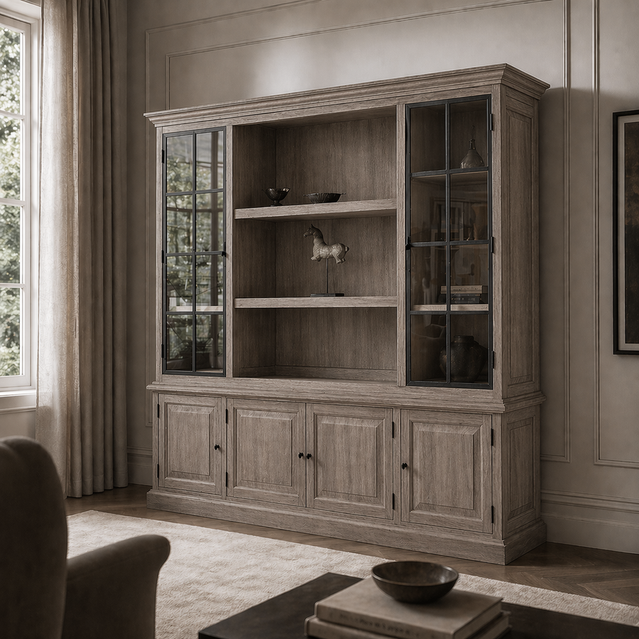Boekenkast Harrison - Massief Eiken Grijs - 240 x 49 x 230 cm