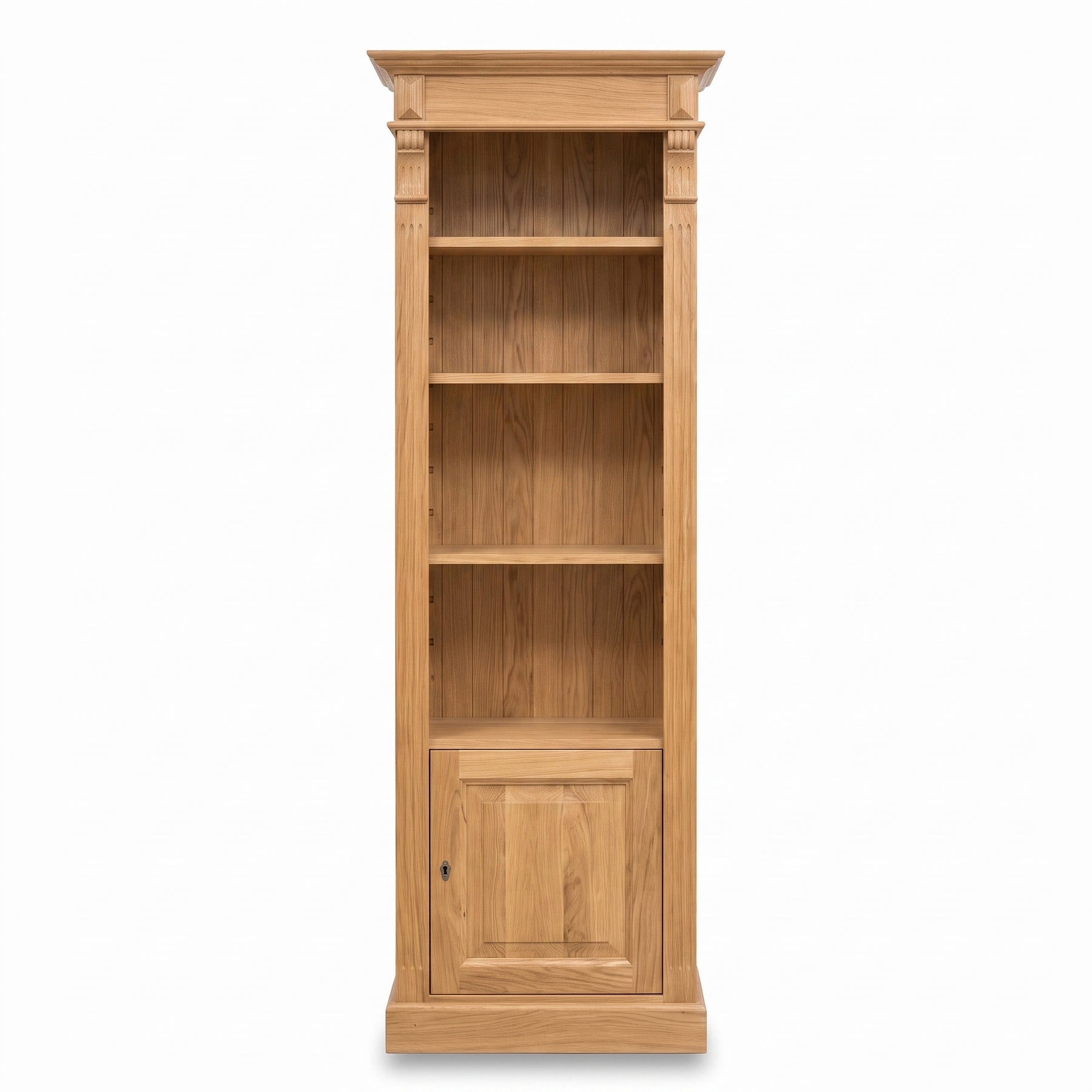 Bookcase Sarlat in solid oak, front view, 71 x 39 x 197 cm
