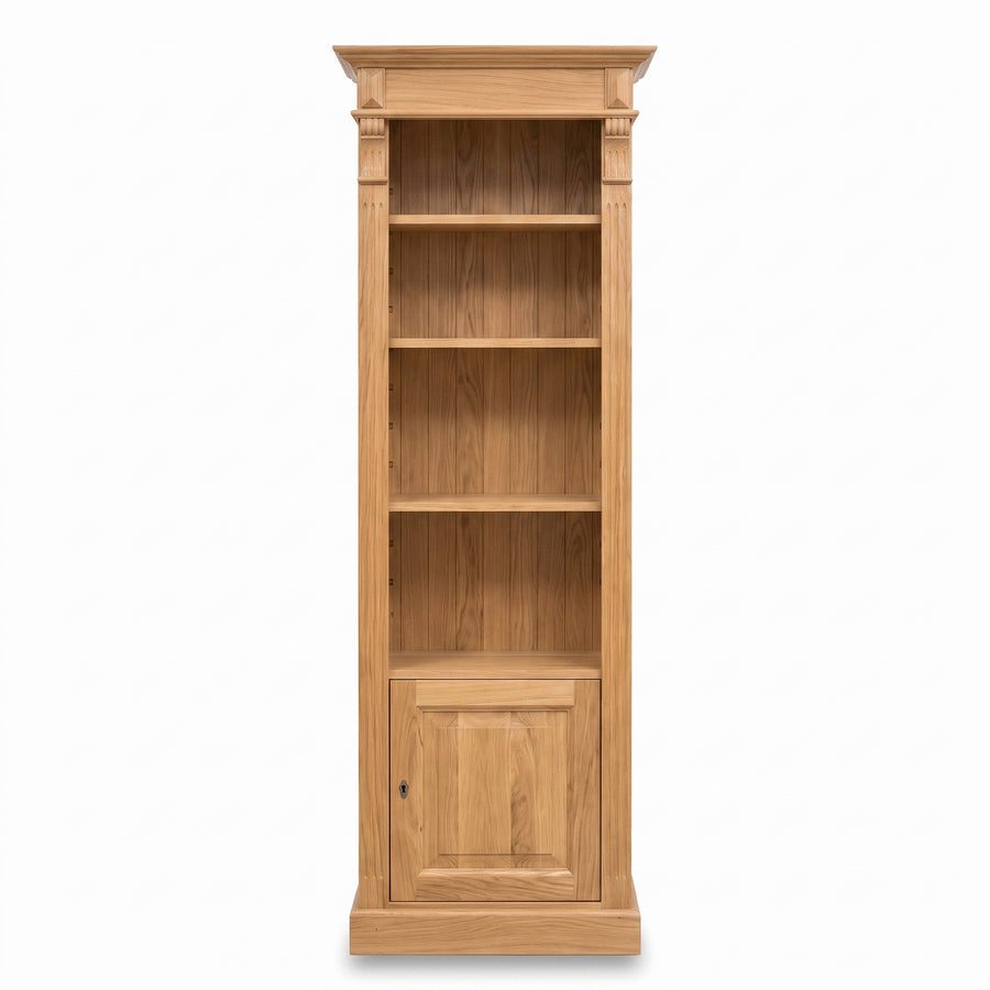 Bookcase Sarlat in solid oak, front view, 71 x 39 x 197 cm
