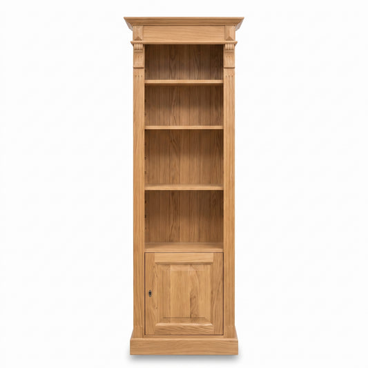 Bookcase Sarlat in solid oak, front view, 71 x 39 x 197 cm
