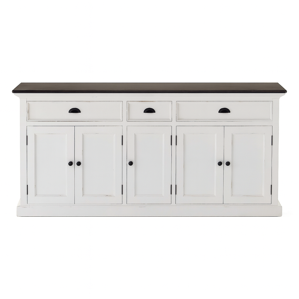 Buffet with 3 Drawers and 5 Doors - White Distress & Deep Brown | Marcottestyle