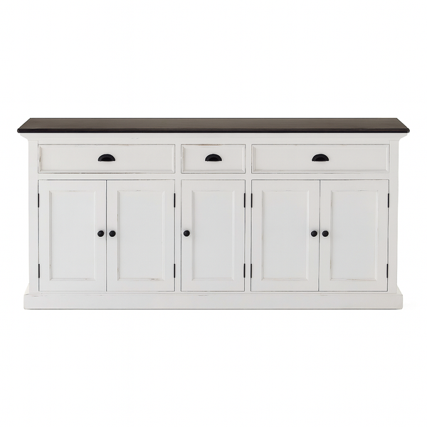 Buffet with 3 Drawers and 5 Doors - White Distress & Deep Brown | Marcottestyle