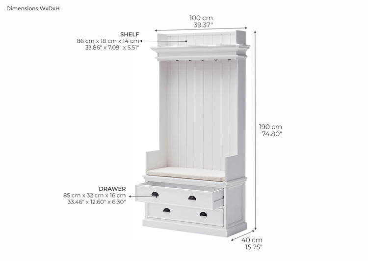 Halifax Coat Hanger Unit With Drawers - Wit | Marcottestyle