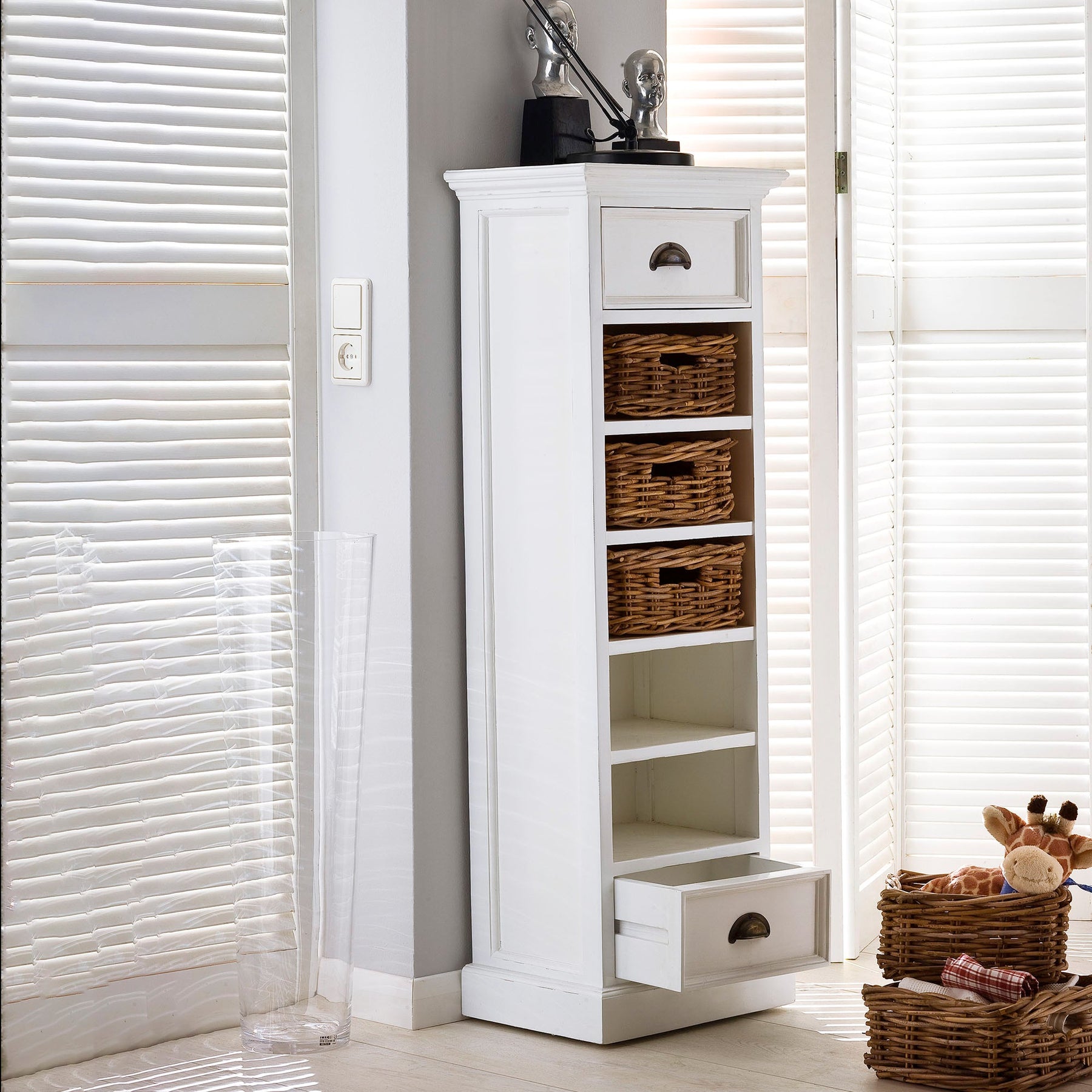 Halifax Meuble de rangement 5 Rotin Baskets- Blanc