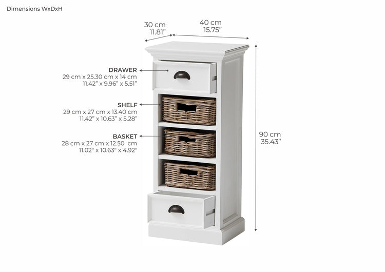 Halifax Storage Unit 3 Rattan Baskets - Wit | Marcottestyle