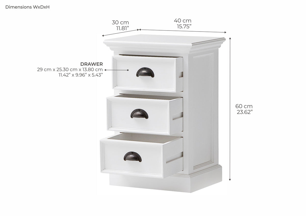 Halifax Storage Unit / Bedside Chest 3 Drawers - Blanc | Marcottestyle