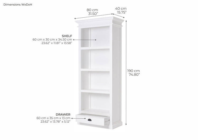 Halifax Medium Bookcase - White | Marcottestyle