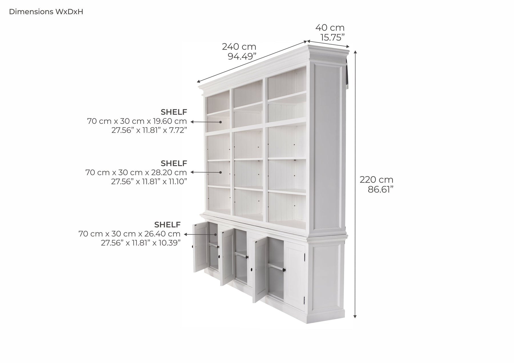 Halifax Large Hutch Bookcase - White | Marcottestyle