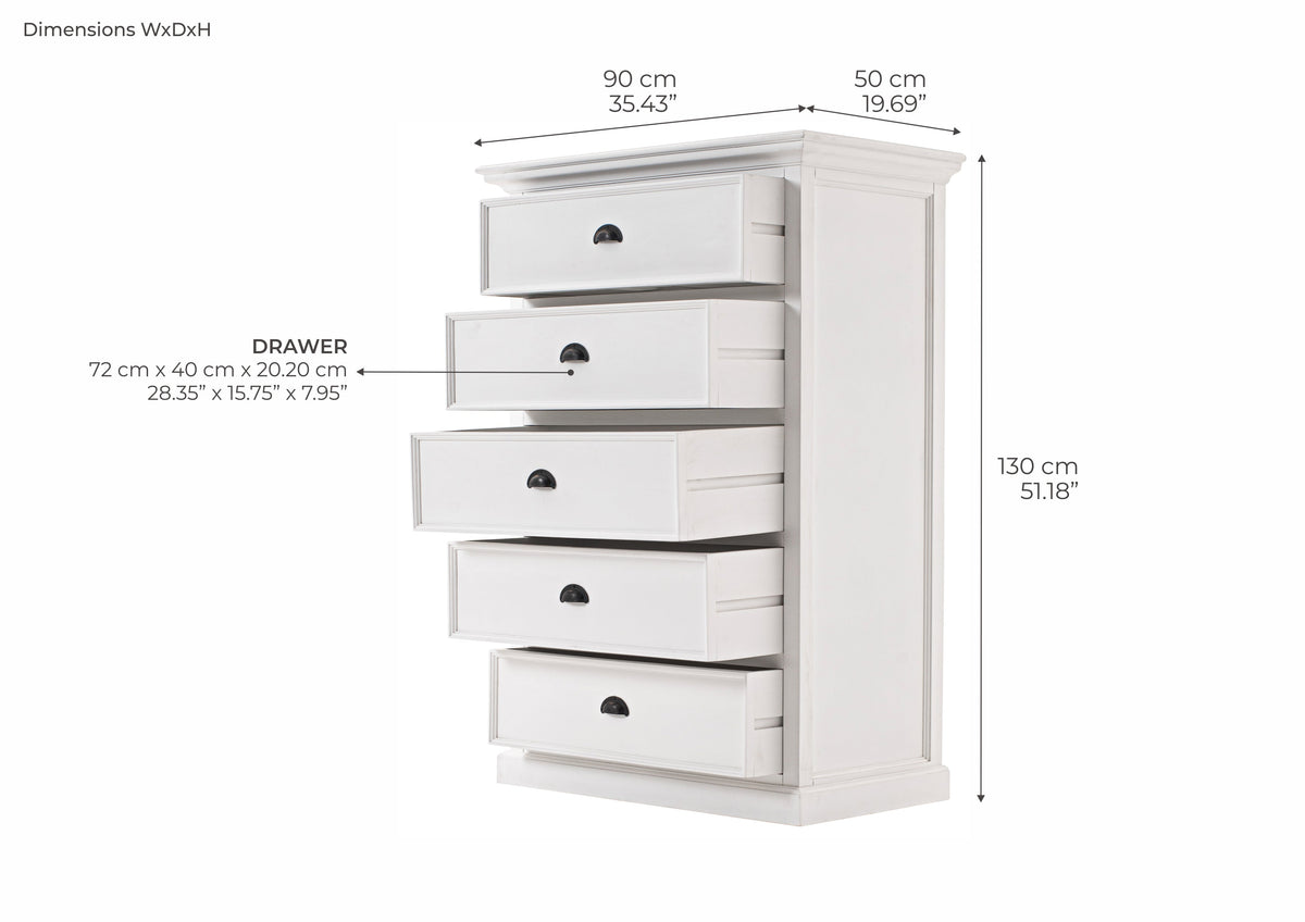 Halifax Tall Chest of Drawers - Blanc | Marcottestyle