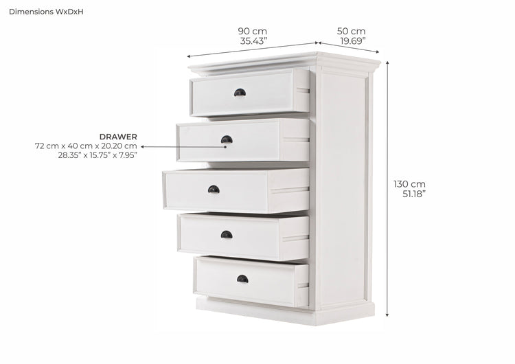 Halifax Tall Chest of Drawers - Blanc | Marcottestyle
