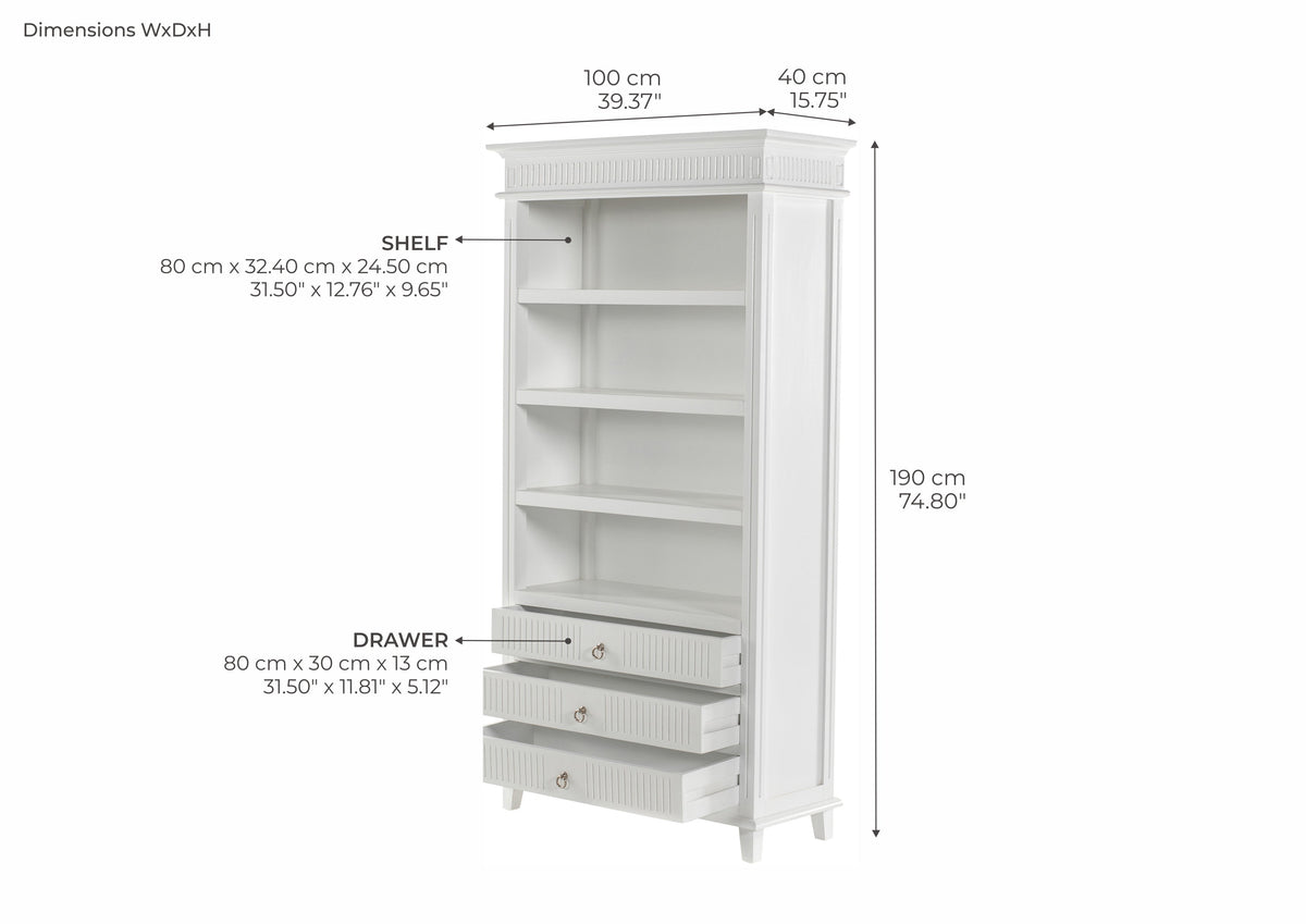 Skansen Bookcase with 3 Drawers - Lifestyle View | Marcottestyle