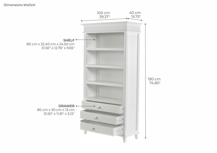 Skansen Bookcase with 3 Drawers - Lifestyle View | Marcottestyle