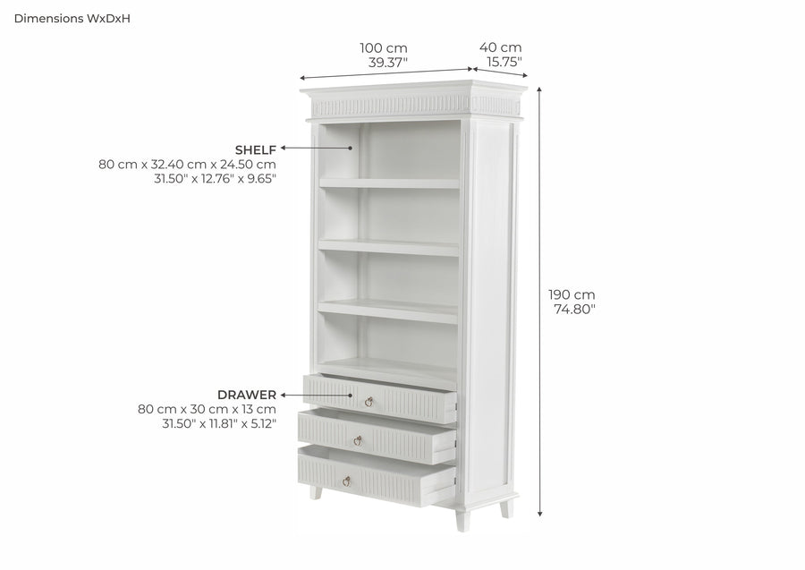 Skansen Bookcase with 3 Drawers - Lifestyle View | Marcottestyle