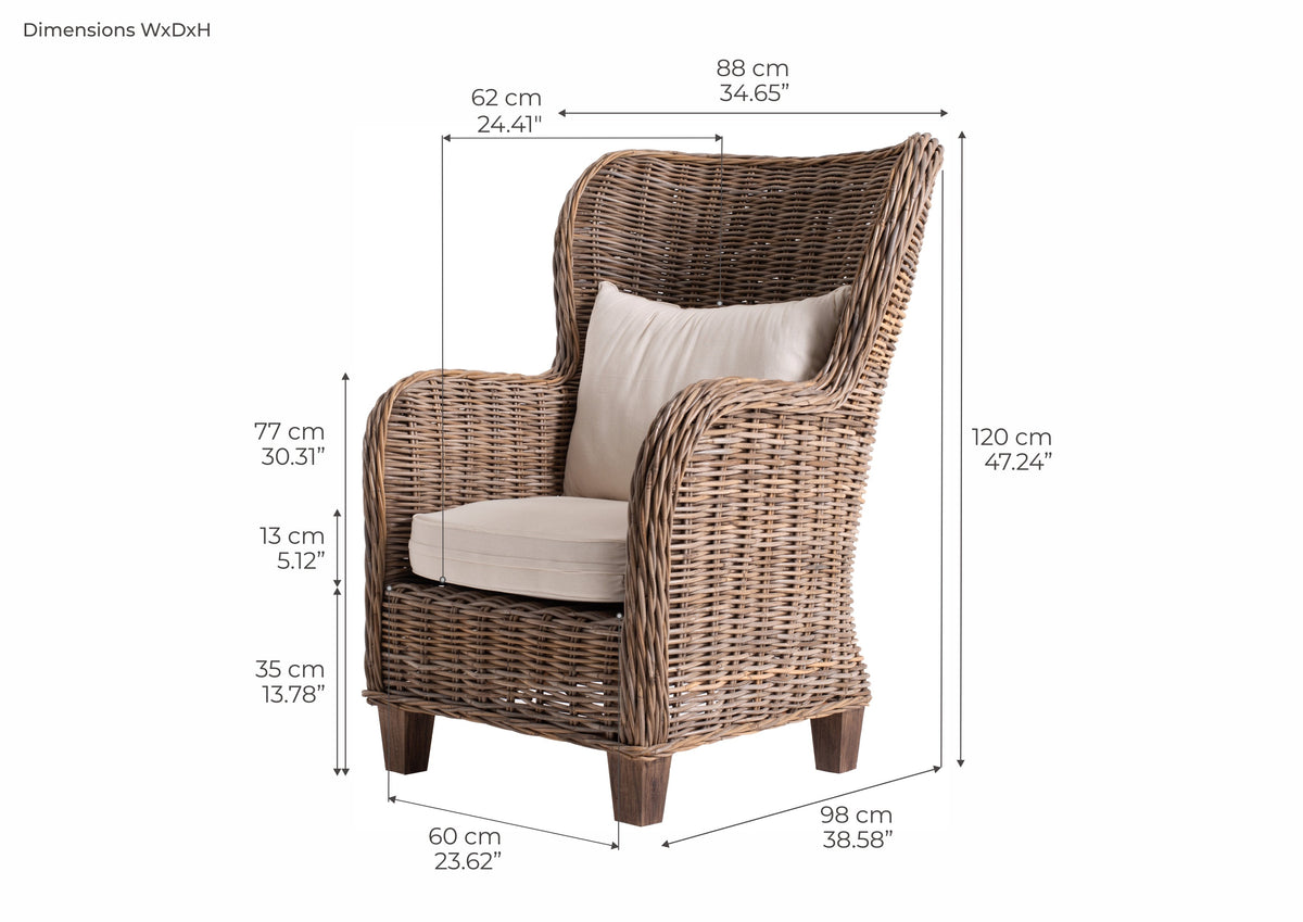 King Kubu Rattan Arm Chair With Cushion | Marcottestyle